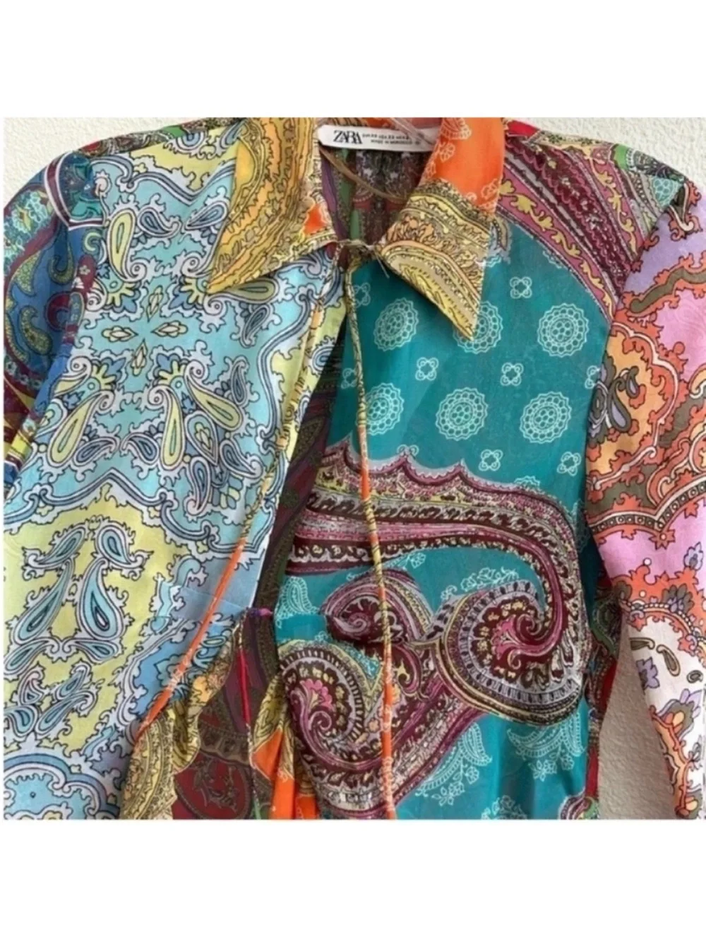 Zara Sheer Paisley Printed Ruffle Blouse